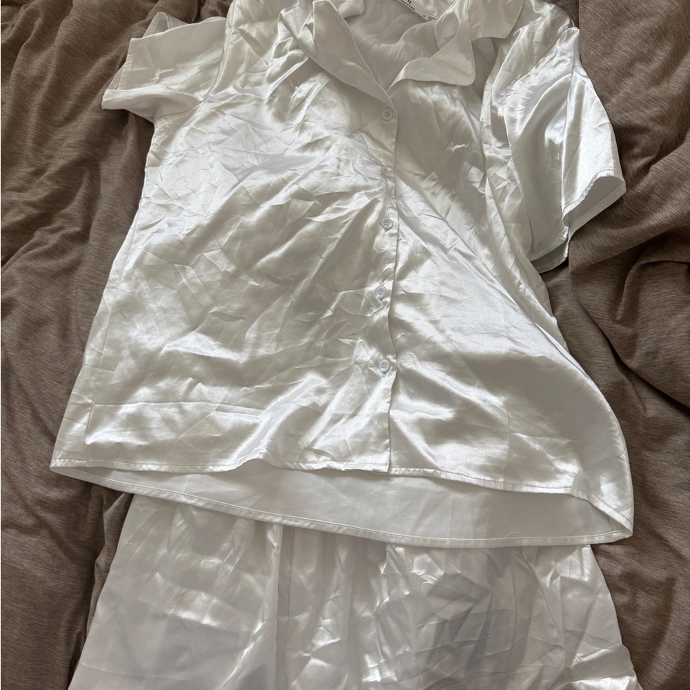 Elegant White Satin Sleepwear Set